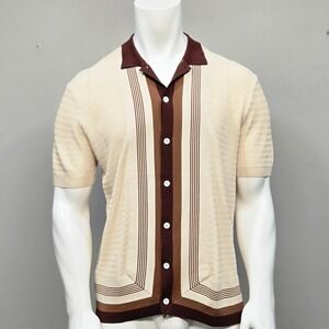 Paul Jones Men Knit Polo Shirt Large Retro 70s Colorblock Textured Cabana Resort